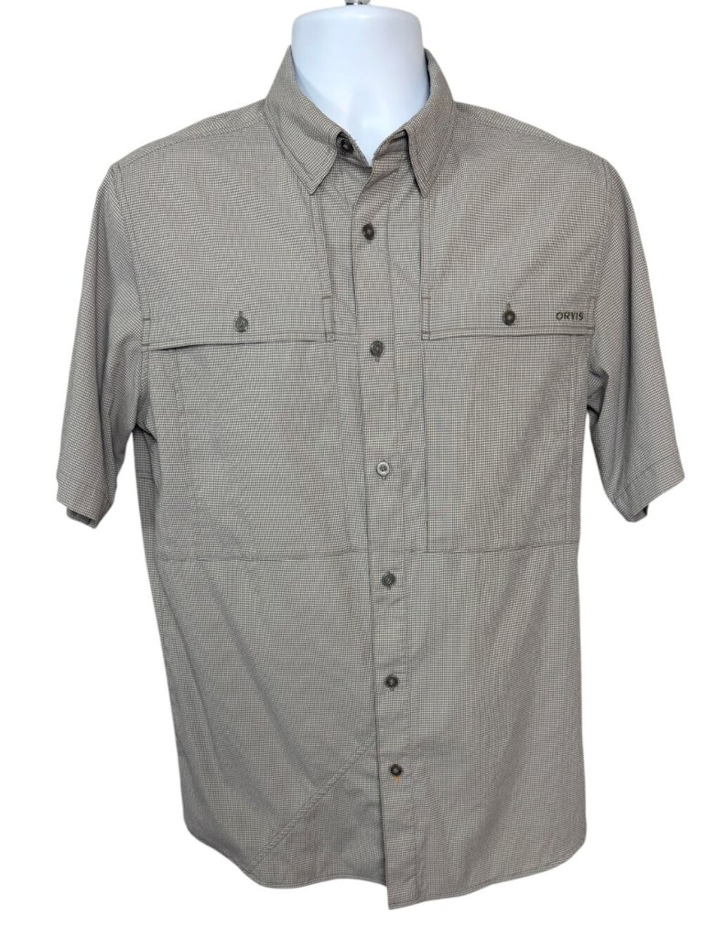 Orvis Active Fit Gray Check Vented Fishing Shirt Short Sleeve Men's S